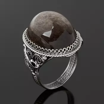 Кольцо обсидиан прозрачный (нейзильбер) размер 19