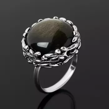 Кольцо обсидиан золотистый (серебро 925 пр. оксидир.) огранка размер 18,5