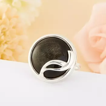 Кольцо обсидиан золотистый (серебро 925 пр.) размер 18