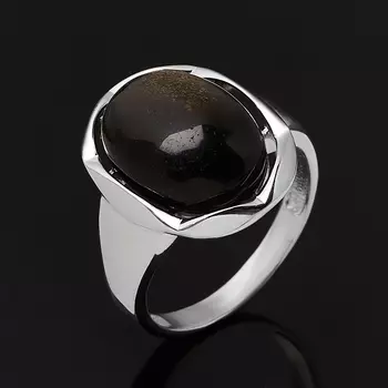 Кольцо обсидиан золотистый (серебро 925 пр. родир. бел.) размер 19