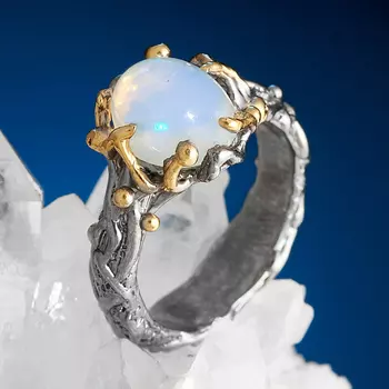 Кольцо опал белый благородный (серебро 925 пр. родир. сер. позолота) размер 17