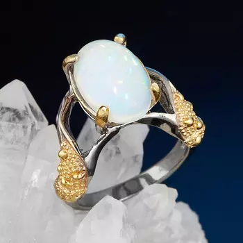 Кольцо опал благородный белый (серебро 925 пр. позолота, родир. сер.) размер 18