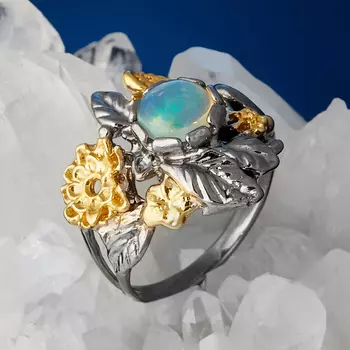 Кольцо опал благородный белый (серебро 925 пр. позолота, родир. сер.) размер 16,5