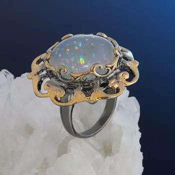Кольцо опал благородный белый (серебро 925 пр. позолота, родир. сер.) размер 18,5