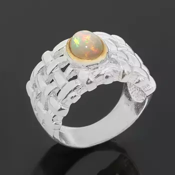 Кольцо опал благородный белый (серебро 925 пр. позолота, родир. бел.) размер 18