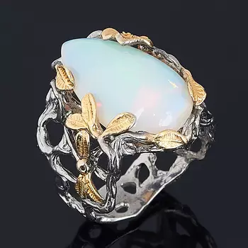 Кольцо опал благородный белый (серебро 925 пр. позолота, родир. сер.) размер 18,5