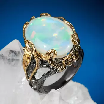 Кольцо опал благородный белый (серебро 925 пр. позолота, родир. сер.) размер 18