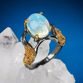 Кольцо опал благородный белый (серебро 925 пр. позолота, родир. сер.) размер 17,5