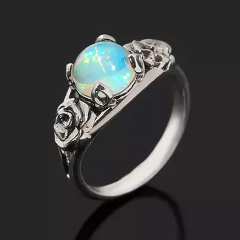 Кольцо опал благородный белый (серебро 925 пр. оксидир.) размер 18