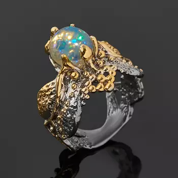 Кольцо опал благородный белый (серебро 925 пр. позолота, родир. сер.) размер 17,5