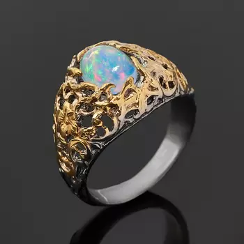 Кольцо опал благородный белый (серебро 925 пр. позолота, родир. сер.) размер 18,5