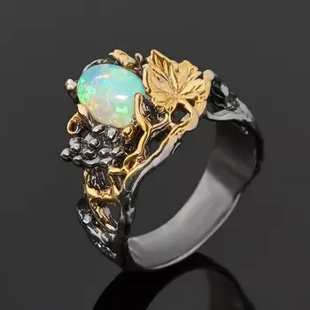 Кольцо опал благородный белый (серебро 925 пр. позолота, родир. сер.) размер 18