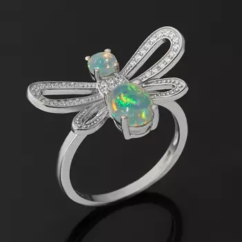 Кольцо опал благородный белый (серебро 925 пр.) размер 18