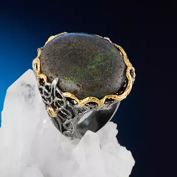 Кольцо опал благородный черный (серебро 925 пр. позолота, родир. черн.) размер 18