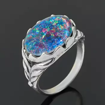 Кольцо опал благородный голубой (триплет) (серебро 925 пр. оксидир.) размер 18