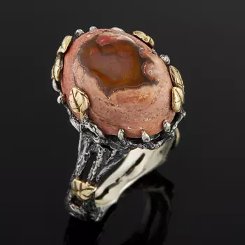 Кольцо опал благородный огненный (серебро 925 пр. оксидир., позолота) размер 16,5