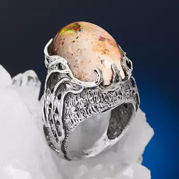 Кольцо опал благородный (серебро 925 пр., позолота) размер 17