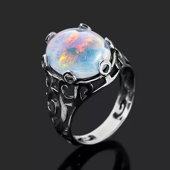 Кольцо опал благородный синий (триплет) (серебро 925 пр. оксидир.) размер 18