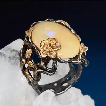 Кольцо опал благородный желтый (серебро 925 пр. позолота, родир. сер.) размер 18