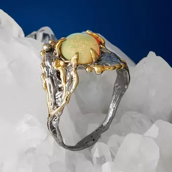 Кольцо опал благородный желтый (серебро 925 пр. позолота, родир. сер.) размер 18