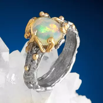 Кольцо опал благородный желтый (серебро 925 пр. позолота, родир. сер.) размер 17