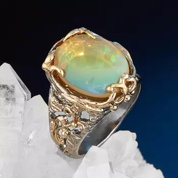 Кольцо опал благородный желтый (серебро 925 пр. позолота, родир. сер.) размер 17,5