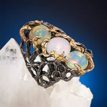 Кольцо опал благородный желтый (серебро 925 пр., позолота) размер 18