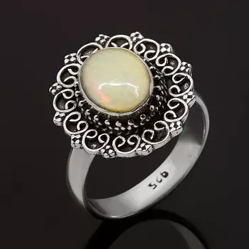 Кольцо опал благородный желтый (серебро 925 пр. оксидир.) размер 17