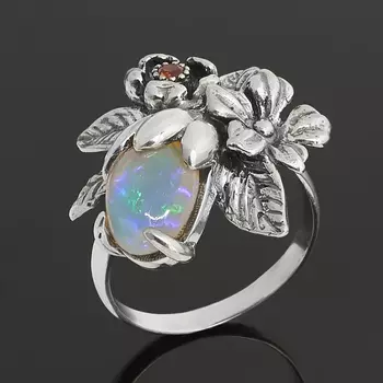 Кольцо опал благородный желтый (серебро 925 пр. оксидир.) размер 17,5