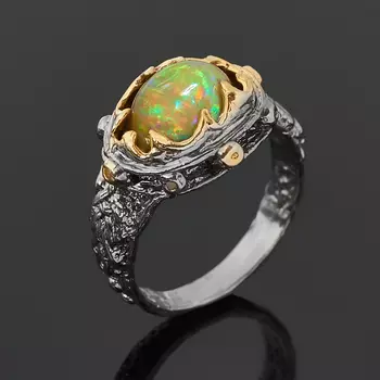 Кольцо опал благородный желтый (серебро 925 пр. позолота, родир. сер.) размер 17,5