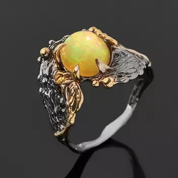 Кольцо опал благородный желтый (серебро 925 пр. позолота, родир. сер.) размер 17