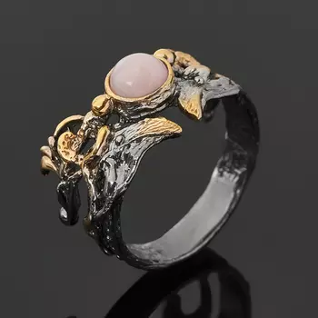 Кольцо опал розовый (серебро 925 пр. позолота, родир. сер.) размер 18