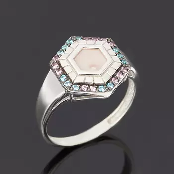 Кольцо перламутр розовый (серебро 925 пр.) размер 17