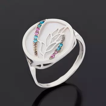 Кольцо перламутр розовый (серебро 925 пр. родир. бел., родир. черн.) размер 17,5