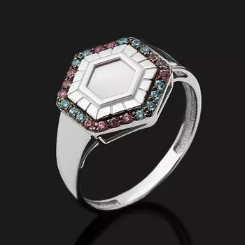 Кольцо перламутр розовый (серебро 925 пр. родир. бел., родир. черн.) размер 18