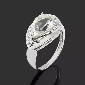 Кольцо празиолит огранка (серебро 925 пр. родир. бел.) размер 18