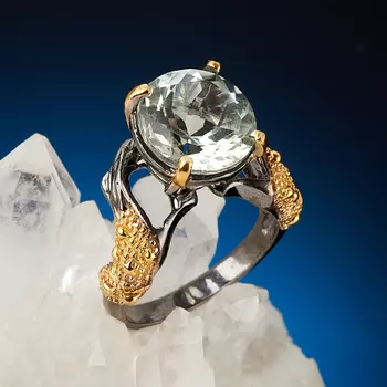 Кольцо празиолит (серебро 925 пр. позолота, родир. сер.) огранка размер 18