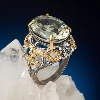 Кольцо празиолит (серебро 925 пр. позолота, родир. сер.) огранка размер 18,5