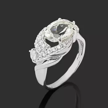 Кольцо празиолит (серебро 925 пр. родир. бел.) огранка размер 17,5