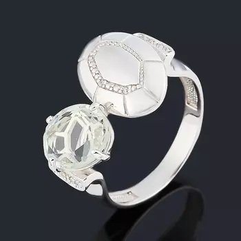 Кольцо празиолит (серебро 925 пр. родир. бел.) огранка размер 18