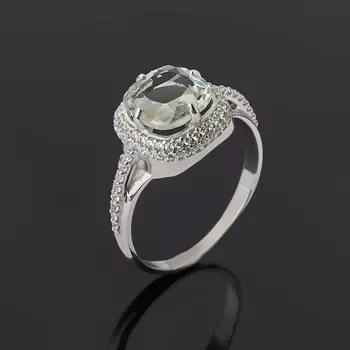 Кольцо празиолит (серебро 925 пр. родир. бел.) огранка размер 17