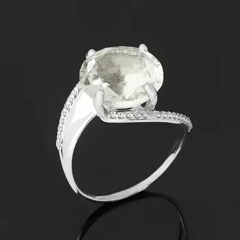 Кольцо празиолит (серебро 925 пр. родир. бел.) огранка размер 17