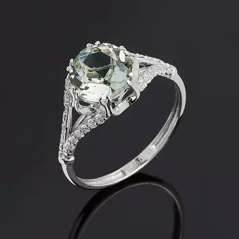 Кольцо празиолит (серебро 925 пр. родир. бел.) огранка размер 17,5