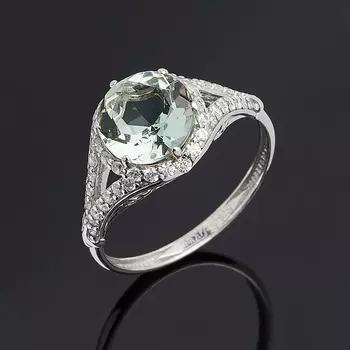 Кольцо празиолит (серебро 925 пр. родир. бел.) огранка размер 18