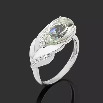 Кольцо празиолит (серебро 925 пр. родир. бел.) огранка размер 17,5