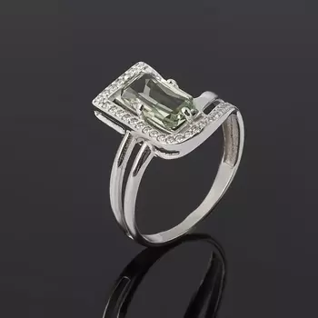 Кольцо празиолит (серебро 925 пр. родир. бел.) огранка размер 17