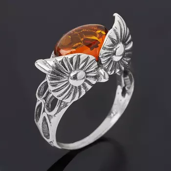 Кольцо янтарь пресс (серебро 925 пр. оксидир.) размер 18