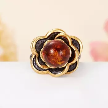 Кольцо янтарь пресс (серебро 925 пр., позолота) размер 18