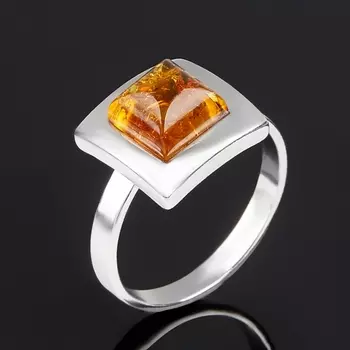 Кольцо янтарь пресс (серебро 925 пр. родир. бел.) размер 17