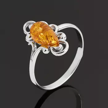 Кольцо янтарь пресс (серебро 925 пр. родир. бел.) размер 18,5